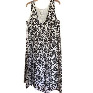 Tweeds Woman's Black White Floral Cotton‎ Smocked Empire Waist Dress Plus 20W